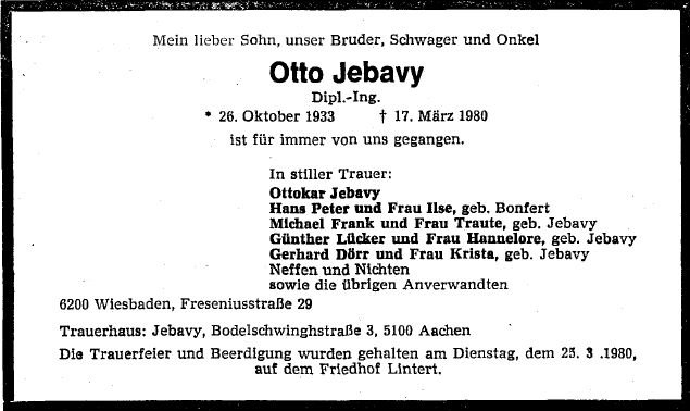 Jebavy Otto 1933-1980 Todesanzeige